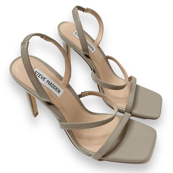 Steve Madden Gracey Strappy Heels Patent Gray Square Toe Sandal Women’s Size 8.5 - Picture 3 of 11